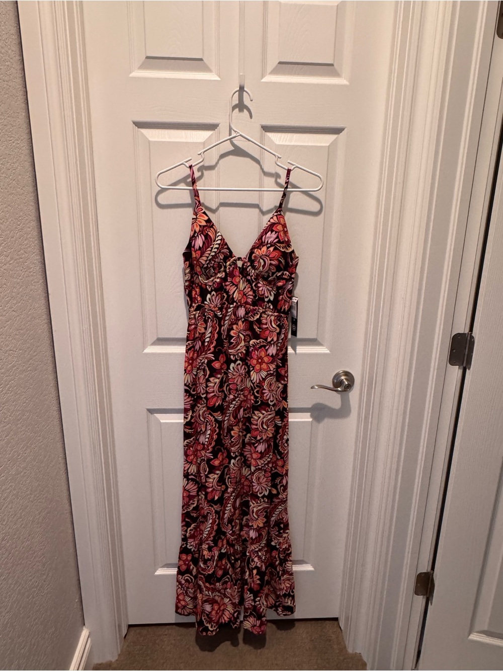 Wish Pink Floral Spaghetti-Strap Maxi Dress on Black